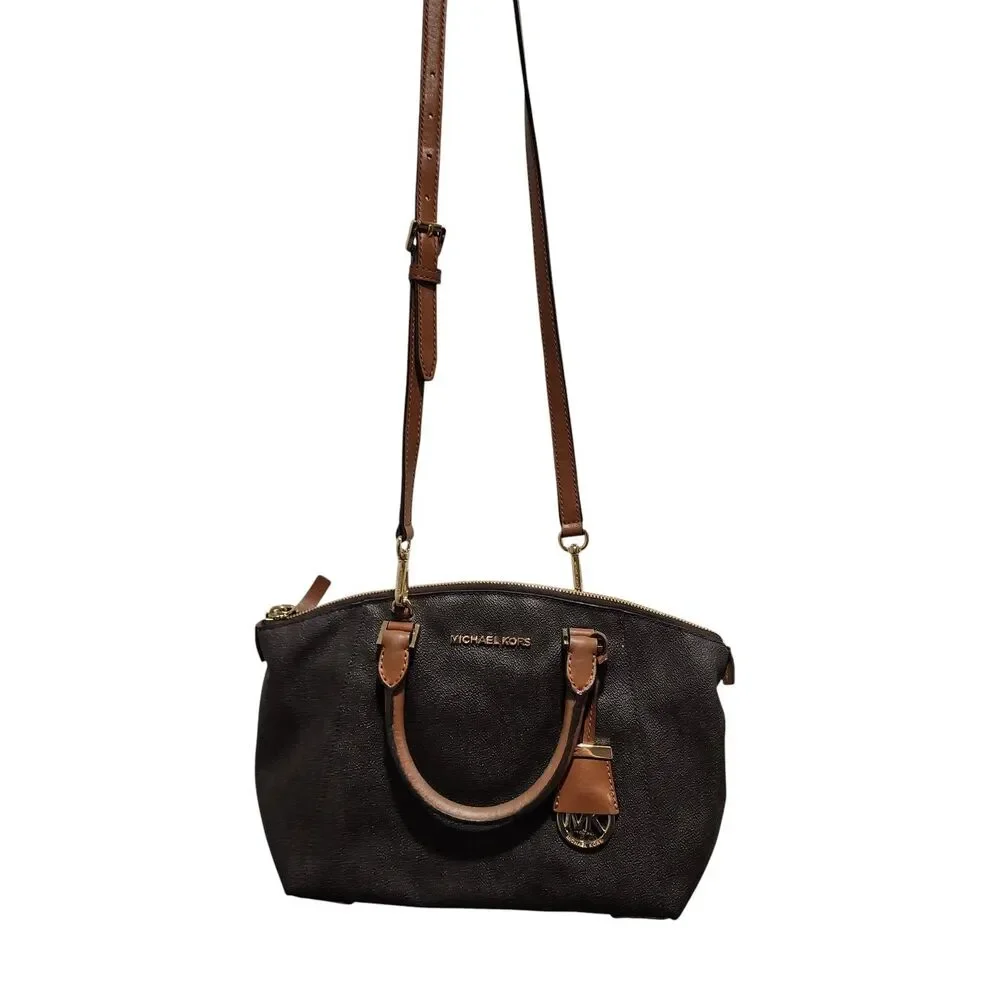 Michael Kors‎ Leather Satchel Purse Brown Gold Hardware Zip Top Crossbody
